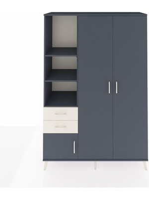 Dienni Hyperion Dolap 5 Raflı 2 Çekmeceli Tek Askılı 132X44X195 Antrasit-Antrasit/aytaşı