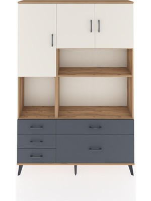 Dienni Arges Dolap 8 Raflı 5 Çekmeceli 3 Kapaklı 132X30X195 Çam-Aytaşı/antrasit