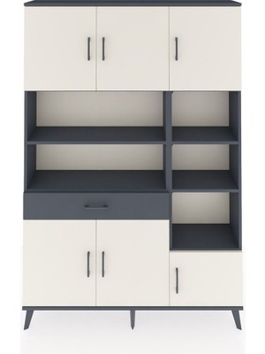 Dienni Arges Dolap 10 Raflı Tek Çekmeceli 6 Kapaklı 132X30X195 Antrasit-Aytaşı/antrasit