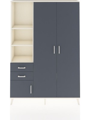 Dienni Arges Dolap 5 Raflı 2 Çekmeceli Tek Askılı 132X30X195 Aytaşı-Antrasit/antrasit