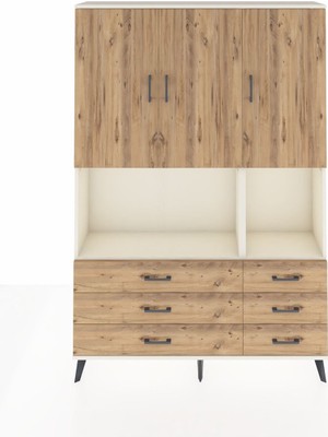 Dienni Arges Dolap 6 Raflı 6 Çekmeceli 3 Kapaklı 132X30X195 Aytaşı-Çam/çam