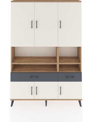 Dienni Arges Dolap 8 Raflı 2 Çekmeceli 6 Kapaklı 132X30X195 Çam-Aytaşı/antrasit