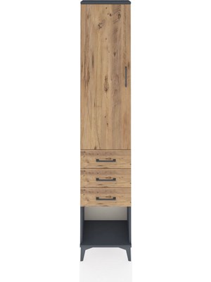 Dienni Arges Dolap 3 Raflı 3 Çekmeceli Tek Kapaklı 44X30X221 Antrasit-Çam