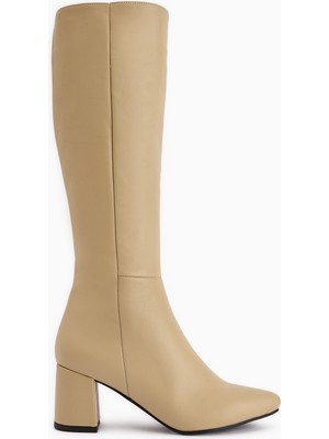 Limoya Velma Hakiki Deri Bej Topuklu Kadın Çizme