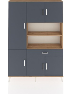 Dienni Arges Dolap 10 Raflı Tek Çekmeceli 6 Kapaklı 132X30X195 Çam-Antrasit/antrasit