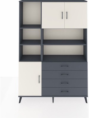 Dienni Arges Dolap 8 Raflı 4 Çekmeceli 3 Kapaklı 132X30X195 Antrasit-Aytaşı/antrasit