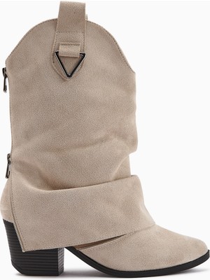 Limoya Peggy Kadın Bej Süet Topuklu Western Çizme Ergonomik Malzeme ve Şık Tasarım