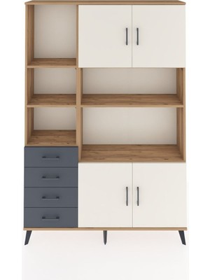 Dienni Arges Dolap 8 Raflı 4 Çekmeceli 4 Kapaklı 132X30X195 Çam-Aytaşı/antrasit