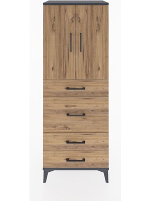 Dienni Hyperion Dolap 3 Raflı 4 Çekmeceli 2 Kapaklı 60X44X163 Antrasit-Çam
