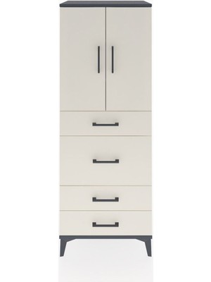 Dienni Hyperion Dolap 3 Raflı 4 Çekmeceli 2 Kapaklı 60X44X163 Antrasit-Aytaşı