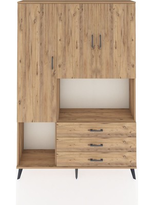 Dienni Arges Dolap 6 Raflı 3 Çekmeceli 3 Kapaklı 132X30X195 Çam-Çam/çam