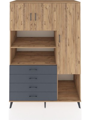 Dienni Kronos Dolap 8 Raflı 4 Çekmeceli 3 Kapaklı 132X59X195 Çam-Çam/antrasit