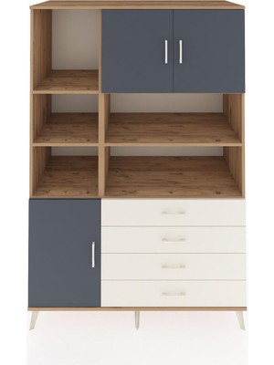 Dienni Kronos Dolap 8 Raflı 4 Çekmeceli 3 Kapaklı 132X59X195 Çam-Antrasit/aytaşı