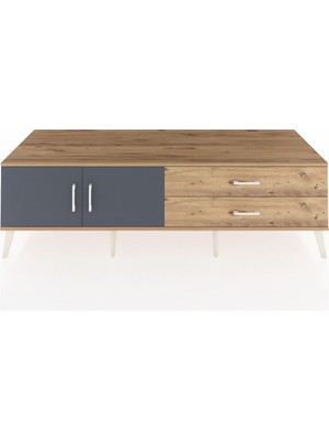 Dienni Kronos Tv Ünitesi Tek Raflı 2 Çekmeceli 2 Kapaklı 176X59X51 Çam-Antrasit/çam