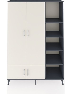 Dienni Hyperion Dolap 6 Raflı 4 Kapaklı Tek Askılı 132X44X195 Antrasit-Aytaşı/antrasit