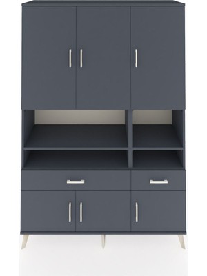 Dienni Hyperion Dolap 8 Raflı 2 Çekmeceli 6 Kapaklı 132X44X195 Antrasit-Antrasit/antrasit