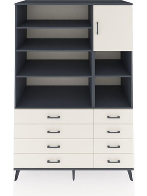 Dienni Kronos Dolap 8 Raflı 8 Çekmeceli Tek Kapaklı  132X59X195 Antrasit-Aytaşı/aytaşı