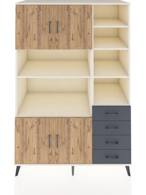 Dienni Kronos Dolap 9 Raflı 4 Çekmeceli 4 Kapaklı 132X59X195 Aytaşı-Çam/antrasit