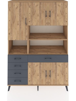 Dienni Hyperion Dolap 9 Raflı 5 Çekmeceli 5 Kapaklı 132X44X195 Çam-Çam/antrasit