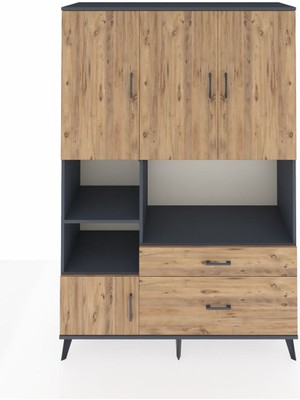 Dienni Hyperion Dolap 7 Raflı 2 Çekmeceli 5 Kapaklı 132X44X195 Antrasit-Çam/çam