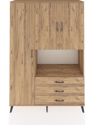 Dienni Hyperion Dolap 6 Raflı 3 Çekmeceli 3 Kapaklı 132X44X195 Çam-Çam/çam