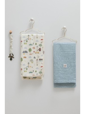 Caramell 3’lü Bebek Seti %100 Pamuk 80-90CM 1 Müslin Battaniye + 1 Penye Battaniye + Emzik Askısı Hediyelik Mint CRML.MNT.BTE2205