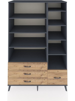 Dienni Kronos Dolap 9 Raflı 4 Çekmeceli  132X59X195 Antrasit-Antrasit/çam