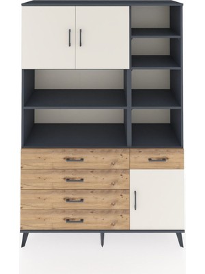 Dienni Hyperion Dolap 9 Raflı 5 Çekmeceli 3 Kapaklı 132X44X195 Antrasit-Aytaşı/çam