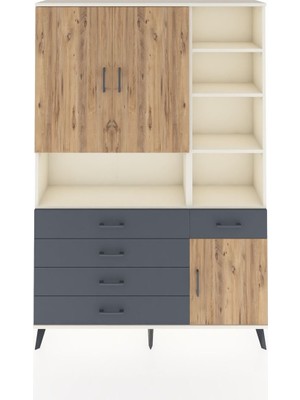 Dienni Arges Dolap 8 Raflı 5 Çekmeceli 3 Kapaklı 132X30X195 Aytaşı-Çam/antrasit