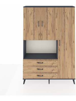 Dienni Arges Dolap 7 Raflı 3 Çekmeceli 3 Kapaklı 132X30X195 Antrasit-Çam/çam
