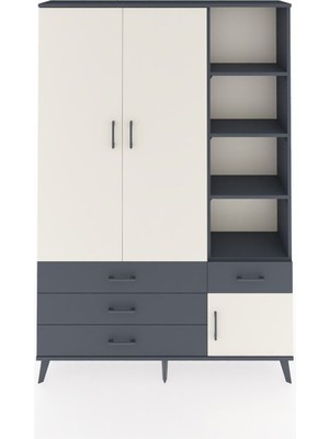 Dienni Arges Dolap 5 Raflı 4 Çekmeceli Tek Askılı 132X30X195 Antrasit-Aytaşı/antrasit