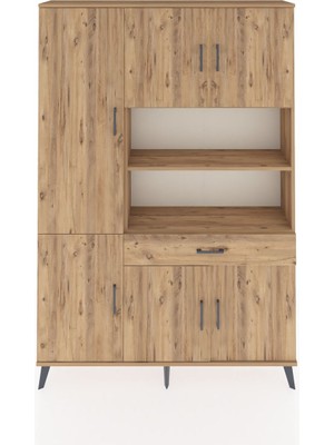 Dienni Arges Dolap 10 Raflı Tek Çekmeceli 6 Kapaklı 132X30X195 Çam-Çam/çam