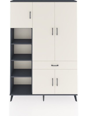 Dienni Arges Dolap 8 Raflı Tek Çekmeceli 5 Kapaklı 132X30X195 Antrasit-Aytaşı/aytaşı