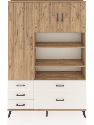 Dienni Arges Dolap 9 Raflı 5 Çekmeceli 3 Kapaklı 132X30X195 Çam-Çam/aytaşı
