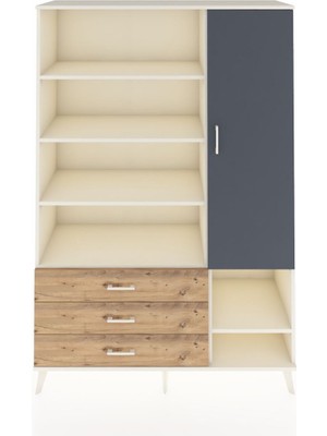 Dienni Hyperion Dolap 9 Raflı 3 Çekmeceli Tek Kapaklı  132X44X195 Aytaşı-Antrasit/çam