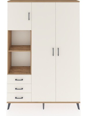 Dienni Arges Dolap 6 Raflı 3 Çekmeceli Tek Askılı 132X30X195 Çam-Aytaşı/aytaşı