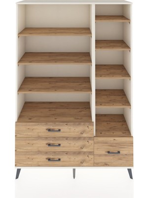 Dienni Hyperion Dolap 9 Raflı 4 Çekmeceli  132X44X195 Aytaşı-Çam/çam