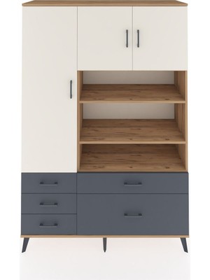 Dienni Hyperion Dolap 9 Raflı 5 Çekmeceli 3 Kapaklı 132X44X195 Çam-Aytaşı/antrasit