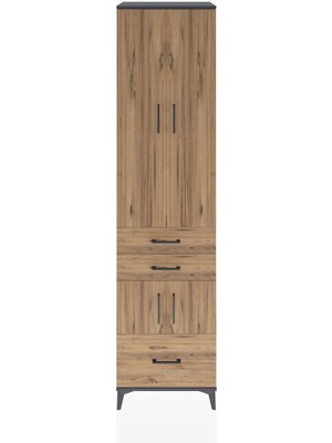 Dienni Hyperion Dolap 5 Raflı 3 Çekmeceli 4 Kapaklı 60X44X243 Antrasit-Çam