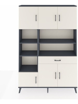 Dienni Arges Dolap 10 Raflı Tek Çekmeceli 6 Kapaklı 132X30X195 Antrasit-Aytaşı/aytaşı