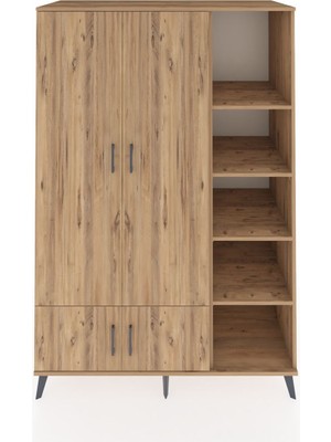 Dienni Kronos Dolap 6 Raflı 4 Kapaklı Tek Askılı 132X59X195 Çam-Çam/çam