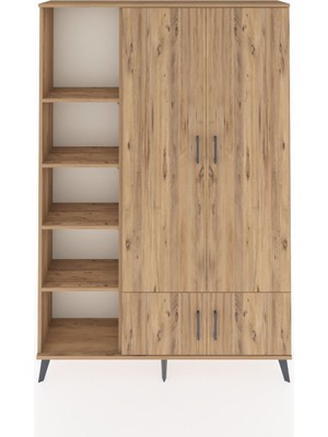 Dienni Arges Dolap 6 Raflı 4 Kapaklı Tek Askılı 132X30X195 Çam-Çam/çam