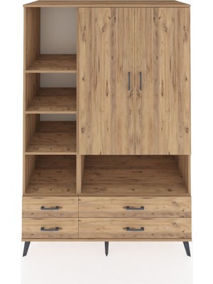 Dienni Kronos Dolap 8 Raflı 4 Çekmeceli 2 Kapaklı 132X59X195 Çam-Çam/çam