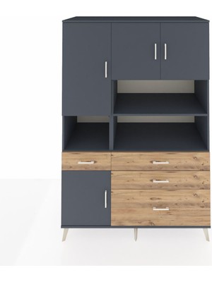Dienni Kronos Dolap 9 Raflı 4 Çekmeceli 4 Kapaklı 132X59X195 Antrasit-Antrasit/çam