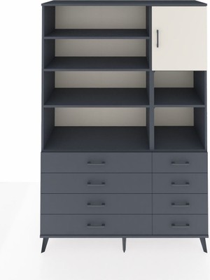 Dienni Hyperion Dolap 8 Raflı 8 Çekmeceli Tek Kapaklı  132X44X195 Antrasit-Aytaşı/antrasit