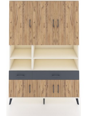 Dienni Hyperion Dolap 8 Raflı 2 Çekmeceli 6 Kapaklı 132X44X195 Aytaşı-Çam/antrasit
