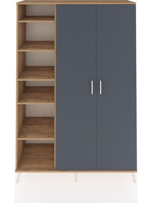 Dienni Hyperion Dolap 7 Raflı 2 Kapaklı Tek Askılı 132X44X195 Çam-Antrasit/çam