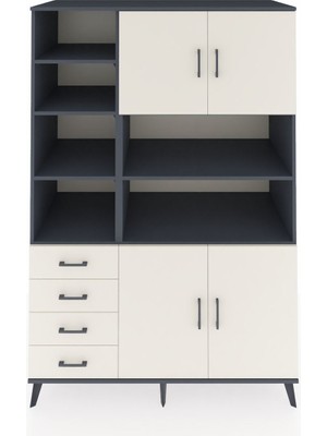 Dienni Kronos Dolap 9 Raflı 4 Çekmeceli 4 Kapaklı 132X59X195 Antrasit-Aytaşı/aytaşı