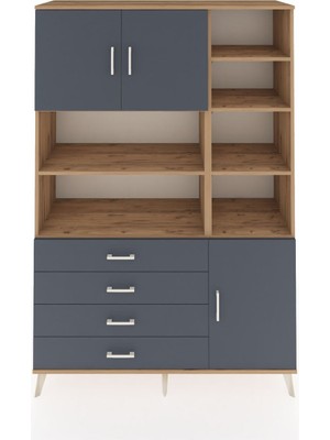 Dienni Hyperion Dolap 9 Raflı 4 Çekmeceli 3 Kapaklı 132X44X195 Çam-Antrasit/antrasit