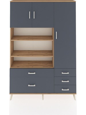 Dienni Arges Dolap 9 Raflı 5 Çekmeceli 3 Kapaklı 132X30X195 Çam-Antrasit/antrasit